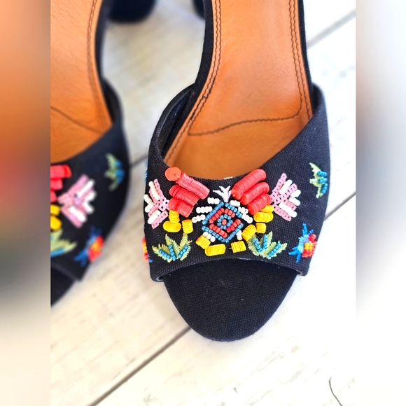 Rampage Black Colorful Beaded Embroidered Chunky Block Heels Western Boho - Picture 3 of 16